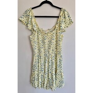 Self Esteem Juniors' Flutter-Sleeve Smocked Ruffle-Hem Romper Yellow Blue M‎